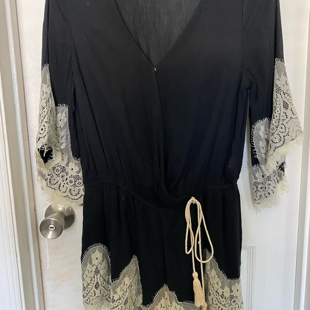Elegant Black Lace Trim Women's romper